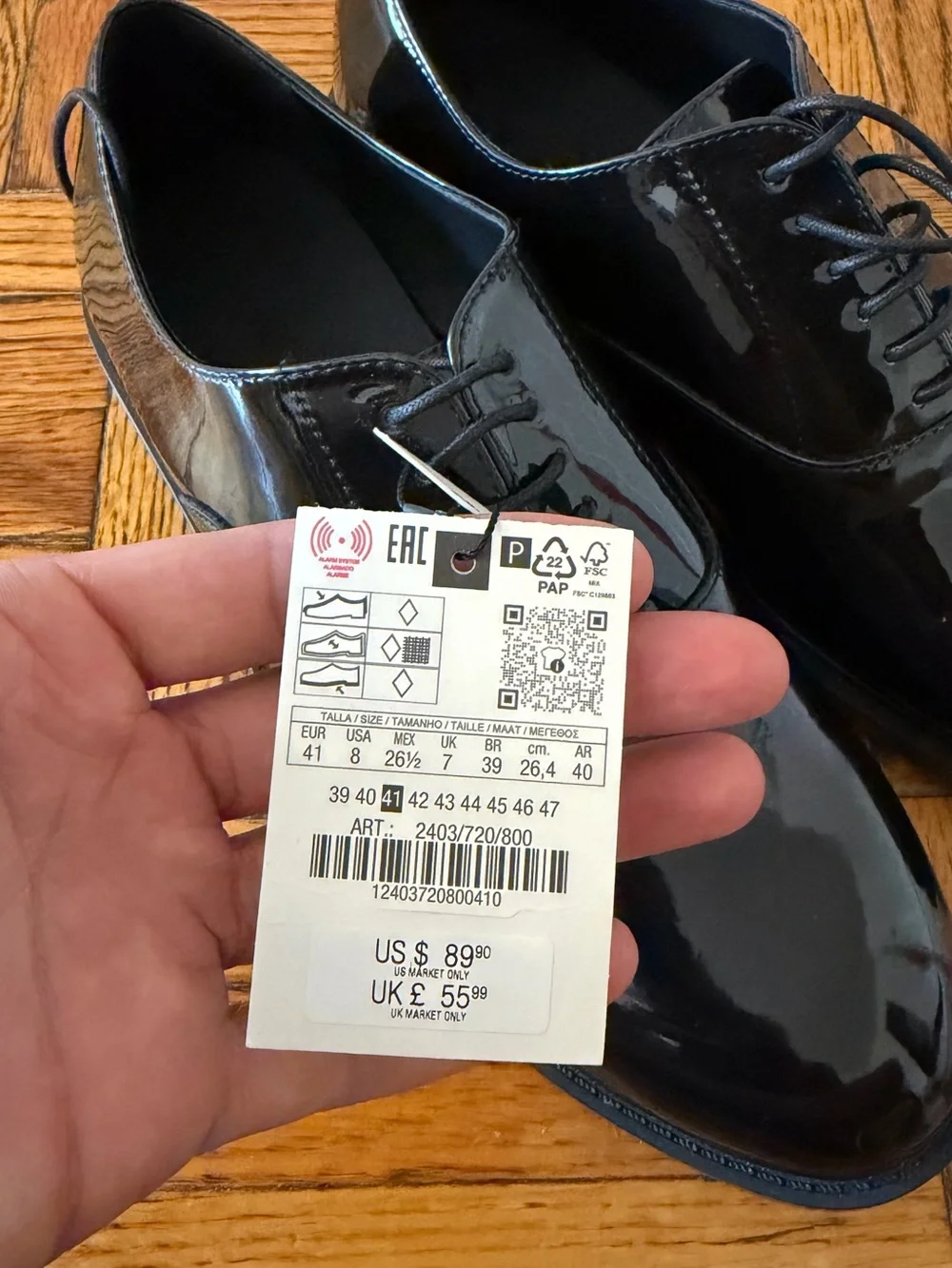 Zara Black Patent Leather Oxford Shoes